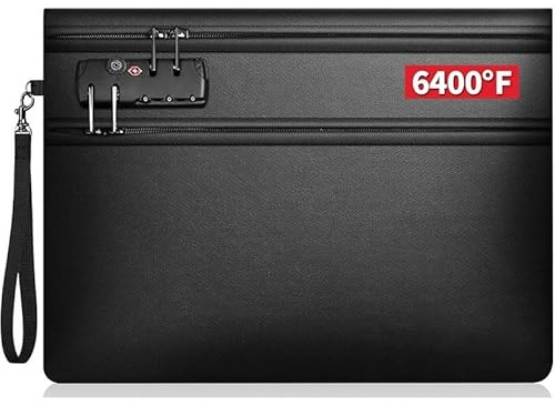 Fireproof Document Bag 14 x 10 Inches Dual-Zip Compartments Fire Proof Money Bag with Lock Waterproof Cash Pouch for A4 A5 Documents/Valuables/Jewelry/Cash/Passport/Invoices/Credit Card