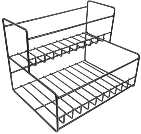 ANDRESLAD Support de Rangement en Fer Forgé 2 Niveaux pour 6 Bouteilles, Porte-Bouteille de Sirop Robuste et Stable, Étagère Multifonction Cuisine, Bar et Salon de Thé, Organisateur