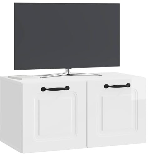 vidaXL Wandmontierter TV-Schrank Hochglanz Weiß 59,5 x 31 x 30 cm, Wohnzimmermöbel, moderner TV-Ständer, viel Stauraum, funktionale Medien-Einheit, platzsparendes Design, Holz-Unterhaltungszentrum