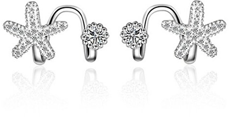 BROWOL ohrclips ohne ohrloch Damen Mädchen Hypoallergen Seestern Mit Zirkonia 925er Sterling Silber Ohrklemme