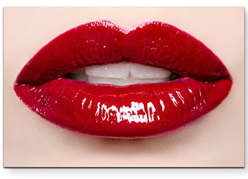 Paul Sinus Art Leinwandbilder | Bilder Leinwand 120x80cm leidenschaftliche rote Lippen