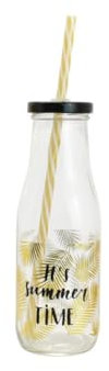 Botella Cristal con Pajita. Edición Summer. Ideal para la Playa/Piscina. Diseño Moderno/Original. 450 ML.-Hogarymas-