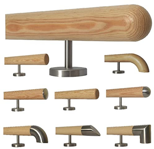 TIBU Kiefer Holz Handlauf Geländer 0,3m - 5m, Länge 120 cm, Ende Halbkugel gefräst und 2 gerade Halter