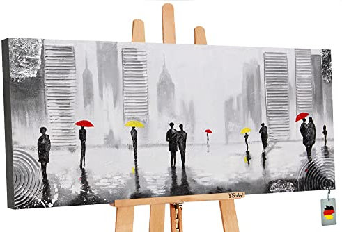 YS-Art Abstrakt Acryl Gemälde auf Leinwand angenehmes Treffen handgemalt Wandbilder Wohnzimmer modern Wohndekor Großstadt Bilder Büro echte Kunst 140x70 cm