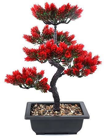 Künstlicher Bonsai Japanische Kiefer,Kunstpflanze Deko,Künstliche Blumen NBüro Deko Wine Red