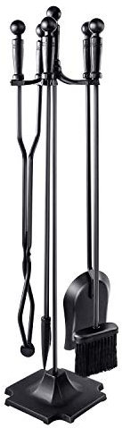 WBHome - Set di 5 caminetti in ferro battuto, rustico, resistente, compatto, con piedistallo, 81,3 cm, colore: Nero