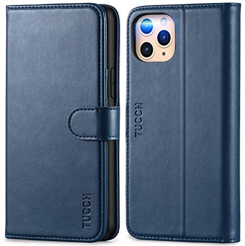 TUCCH Hülle für iPhone 11 Pro, Auto Sleep/Wake, TPU Handyhülle mit 3 Kartenfächern, Lederhülle Klappbar, Brieftasche für iPhone 11 Pro, 5.8 Zoll, Blau
