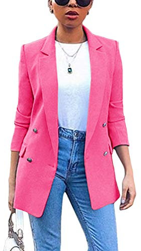 Minetom Femme Veste Blazer Veste De Costume Courte Casual Slim Un Bouton Noir/Kaki/Bleu/Bordeaux Rose 38