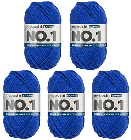 myboshi No.1 Wolle zum Häkeln und Stricken, Schnellstrickgarn, langlebige Mützenwolle, Strickwolle, Häkelwolle, mulesing-frei, 50g, Ll 55m Blau (Saphir) 5 Knäuel