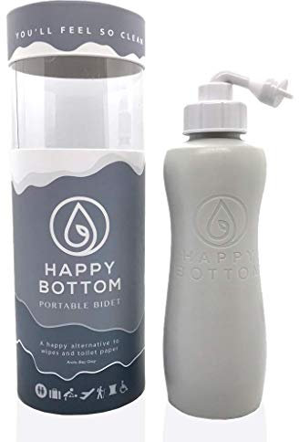 Happy Bottom Tragbares Bidet | auslaufsicheres Reise-Bidet und Peri-Flasche mit abgewinkelter Düse | 400 ml Fassungsvermögen | mit Reisetasche