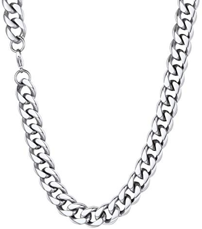 U7 Men Cuban Chain Necklace, 3/6/9/12mm, 14 16 18 20 22 24 26 28 30, Gold/Silver/Black, Stainless Steel Curb Link Necklaces, Mens Jewellery for Layering or Pendant (With Gift Box)