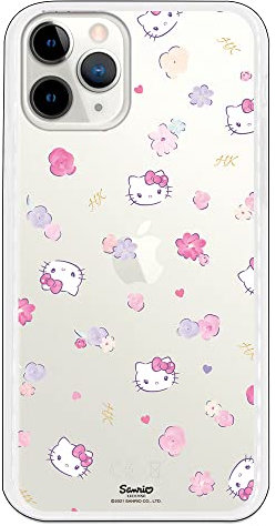 Personalaizer Schutzhülle für iPhone 11 Pro, Hello Kitty, Blumenmuster, Kawaii-Stil, Silikon, flexibel, transparent