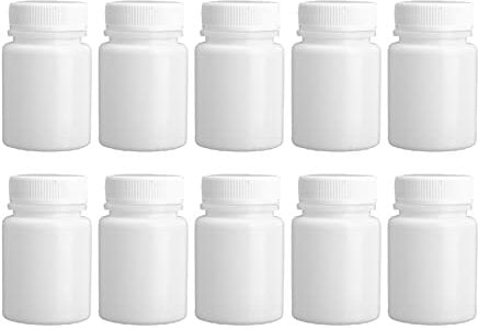 MSemis 10 Pcs Leere Kunststoffflasche Medizin Fläschchen Apothekerdose mit Schraubverschluß Abfüllung Tablettendosen für Medizin Kapsel Pille Veranstalter Flasche Weiß 50ml