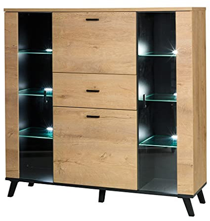Furniture24 Kommode John 03 Highboard Anrichte Barschrank Vitrinenschrank 1 Schubkästen 2 Klappen 2 Türen