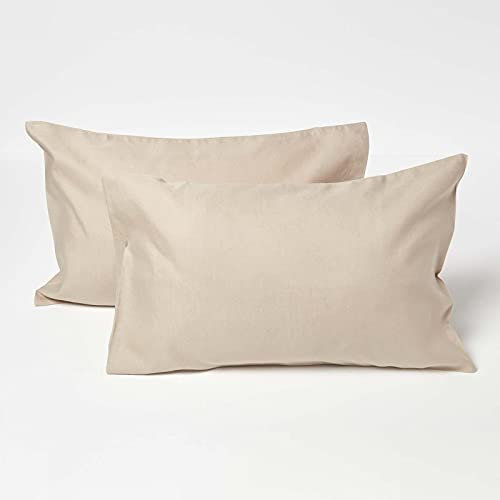 HOMESCAPES 2er-Set Leinen-Kissenbezüge für Kinder beige-Natur, Halbleinen Kissenhüllen 40x60 cm aus 60% Leinen & 40% Baumwolle