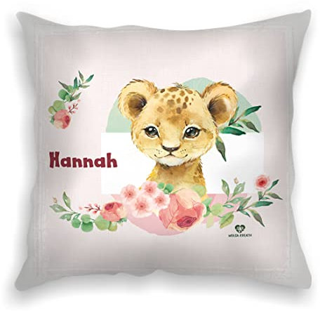 wolga-kreativ personalisiertes Kissen Löwe 40x40 cm – Kuschelkissen mit Namen & süßen Kindermotiven – Geschenk zur Geburt, Taufe & Geburtstag – Flauschiges Babykissen – Bedruckt in Deutschland