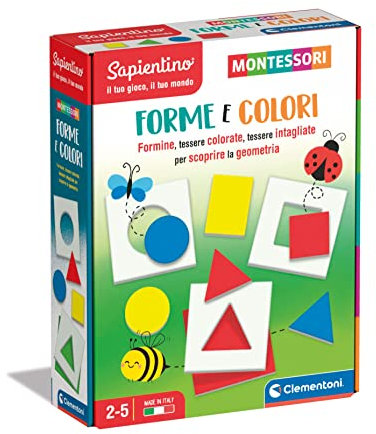 Clementoni - Sapientino Formen Karteikarten Geometrische Figuren und Farben, Spiel Montessori 2 Jahre, Montessorianische Lernmethode, Made in Italy, Mehrfarbig, Medium, 16724