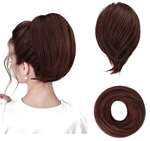 BARSDAR Haarteil Hair Extensions Haarknoten-Pferdeschwanz-Verlängerung,Gerades synthetisches Haarteil, kurzes Pferdeschwanz-Brötchen, Haarschmuck einfach Scrunchie für Frauen Dark Auburn