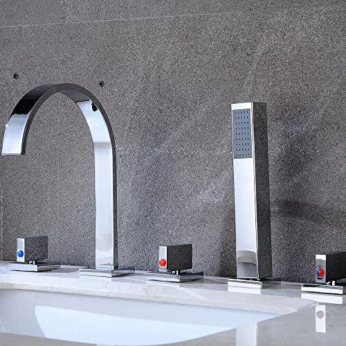 5 Loch Armatur Badewannenarmatur Wannenarmatur Wasserfall Mit Handbrause Wasserhahn Badewannen Einhebelmischer Armatur Badewanne Wasserhähne Mischer mit Handbrause Chrom