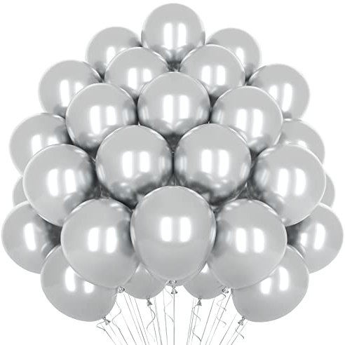 Metallic Silber Luftballons, 50 Stück 12 Zoll Silber Ballons, Glänzende Latexballons, Dicker Chrom Metallballon Für Silberne Geburtstagsfeier Ballons, Hochzeit, Verlobung Babyparty Fiesta Dekoration
