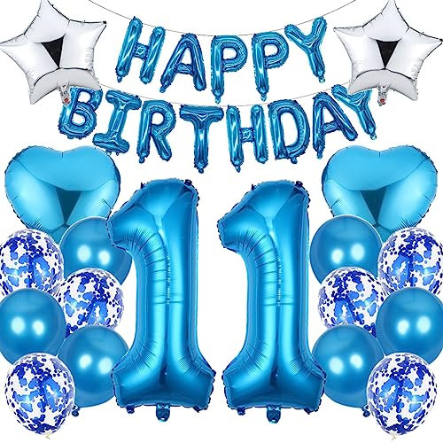 Ouceanwin Luftballon 11. Geburtstag Deko Jungen, Blau Geburtstagsdeko 11 Jahre Junge, Folienballon Happy Birthday Deko 11. Geburtstag Kinder, Ballons 11. Geburtstags Dekoration Set