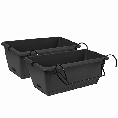 Tymar Blumenkästen für Balkon, Geländer, 2er-Pack, Balkonkasten mit Halterungen, inkl. Bewässerungssystem ((2 Pack) Anthrazit; 40 cm)