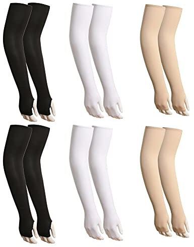 6 Paar Sonnenschutz Armlinge Arm Ärmel,Sommer UV Schutz Arm Sleeves Elastisch Sommer Handstulpen mit Daumenloch rutschfest Sport Armlinge Arm Ärmel Rutschfest für Outdoor Laufen für Männer Frauen