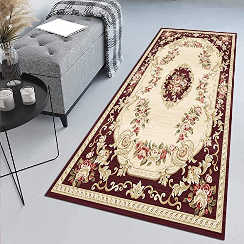Teppich Läufer Flur Beige Roter Orientalisch Korridor Teppichläufer Flur rutschfest 70x140cm Flur Teppich Läufer Schlafzimmer Küchenteppich Waschbar rutschfest Teppich Läufer für Wohnzimmer, Küche