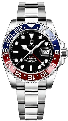 PD-1662 Pagani Design Montre automatique GMT en acier inoxydable mécanique étanche pour homme Cadran saphir synthétique Verre, Acier Pepsi, Classique