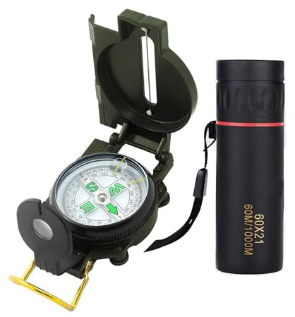 Qiundar Taschenkompass Outdoor Kompass und Teleskop Militär Marschkompass Navigation Kompass für Jagd Wandern und Aktivitäten Camping im Freien, Wasserfest und Stoßfest