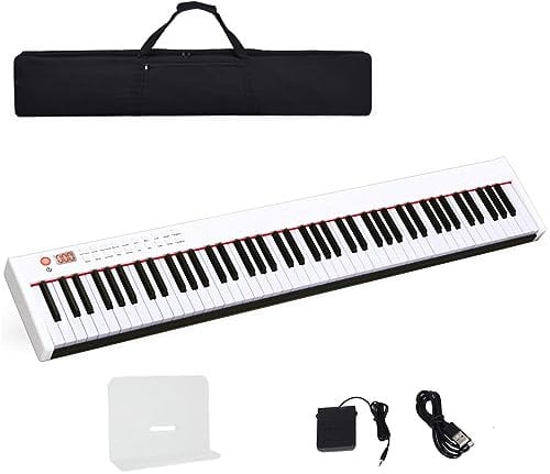 COSTWAY 88-Key Digital Piano Keyboard, Full-size Electronic Pianos with Bluetooth, MIDI, Sustain Pedal and Carrying Bag, Portable Musical Instruments Keyboard for Children Adult (White)