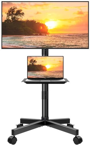 KKTONER Supporto TV Mobile Carrello con Ruote per 23-60 Pollici, Mobile Porta LCD/LED Piatto o Curvo, Altezza Regolabile, VESA Max 400x400mm, Portata 40KG