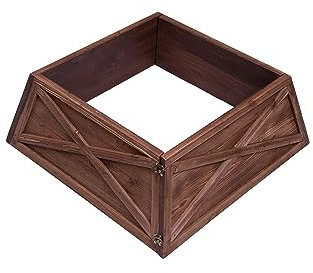 Christmas Tree World | Large Wooden Trapezoid Christmas Tree Skirt | Fits 6ft-9ft trees | 3 colours available | Natural Brown