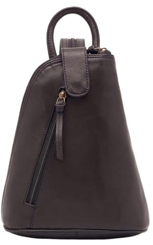Lloyd Baker London – BHIWANI Echtleder-Rucksack, Tagesrucksack, Crossbody-Tasche, kleiner Lederrucksack mit Reißverschlusstaschen vorne und hinten., braun, One size
