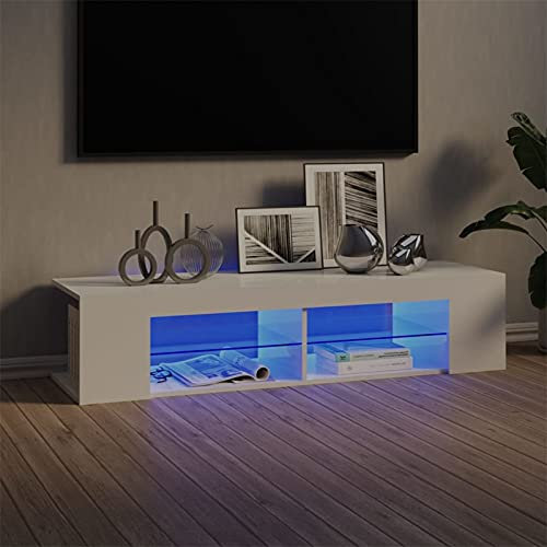 NITCA Mobile Porta TV con Luci LED, Mobile per TV, Tavolino Porta TV Moderno con Strisce Luci LED, Supporto TV per Soggiorno o Salotto, Bianco Lucido 135x39x30 cm