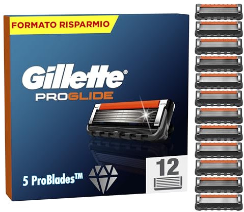 Gillette ProGlide, LAMETTE DI RICAMBIO per Rasoio da Uomo, 12 LAMETTE di Ricambio, Fino a 1 MESE DI RASATURA con 1 LAMETTA, Progettato per una RASATURA PROFONDA, CURA DELLA BARBA UOMO