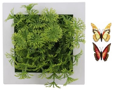 Hanging Wall Artificial Plants With 2 Butterflies for Home Decor Indoor, Succulents Plants Artificial in Frame 3D Greenery Wall Art Decor, Artificial Flowers in Plastic Photo Frame(Green1)