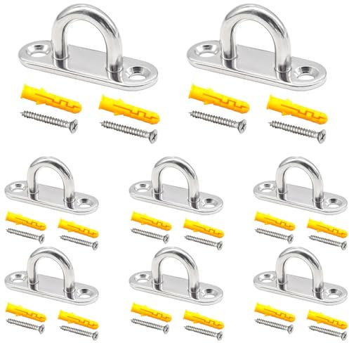 CEEYSEE 8Pcs Pad Eye Plate U Hooks/Loops M5 304 Stainless Steel Pad Eye Plate Hardware Ring Hooks for Hanging fix and Install Sandbags Yoga Clotheslines Hanging Baskets,with Screws (U/M5/CXG)