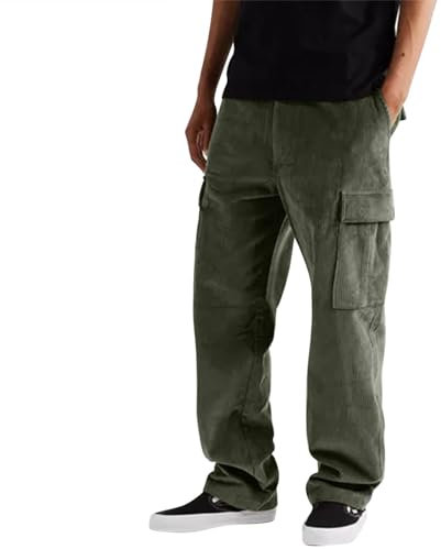 Pantalon en Velours Côtelé Stretch pour Homme - Super Doux et Confortable - Cargo Droit - Couleur Unie - de Travail et d'Extérieur - Coupe Ample
