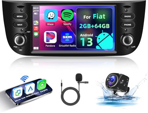 Hodozzy 2GB+64GB Android Autoraido 2 Din für FIAT Punto 10-16/Linea 12-15 mit Wireless Carplay Android Auto,Radio 6,2 Zoll Touchscreen mit Navi GPS Bluetooth WiFi EQ FM/RDS Canbus+Rückfahrkamera