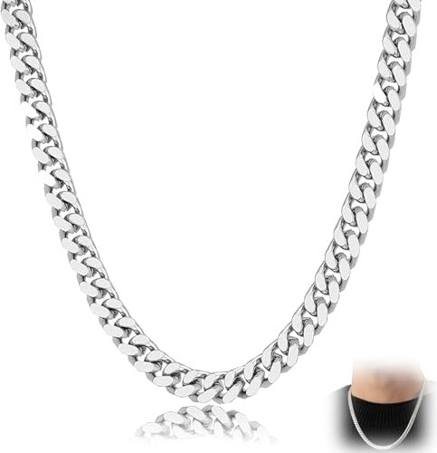 cuhostki Silver Cuban Link Chain,316L Stainless Steel Boys Silver Chain Necklace, Hip Hop Jewellery for Men Women, Super Sturdy Shiny Mens Necklaces