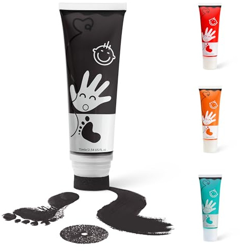 Pintura de manos y pies de bebé con cabezal de esponja, pintura lavable | 75.12 ml, no tóxica y sin ácidos, pintura segura para bebés para recuerdos de recién nacidos, pintura de huellas de nariz y