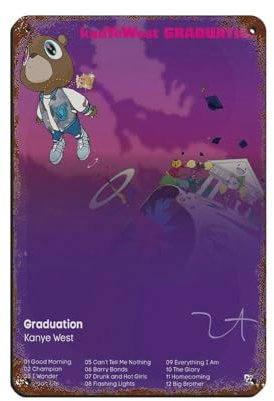 FDKLK L'album 'Graduation' De Kanye West Poster, Blechschild, Vintage, Metall, Pub, Club, Café, Bar, Zuhause, Wandkunst, Dekoration, Poster, Retro, 20 x 30 cm