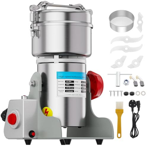 VELPAX 800g Electric Grain Grinder,Spice Grain Mill,Stainless Steel 25000RPM 20S High-Speed Superfine Grinding with Overload Protector,5min Timer Mill,Clip Rotary Switch for Coffee,Nut,Coffee,Rice