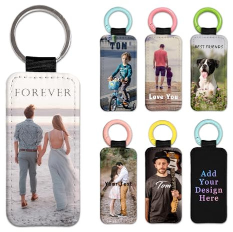 Naispanda Porte-clés en cuir Personnalisé Photo, Porte Clef Cuir à Personnaliser, porte-clés en cuir PU avec nom et photo personnalisés - Cadeau Photo Homme ou Femme pour Noel, Anniversaire
