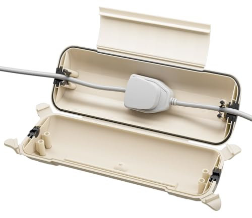 RESTMO IP44 wasserdichte Kabelbox für den Außenbereich (Outdoor), wetterbeständige Große Schutzbox für Verlängerungskabel, Schukostecker, Elektrowerkzeug, 290mm x 110mm x 75mm, Mandel