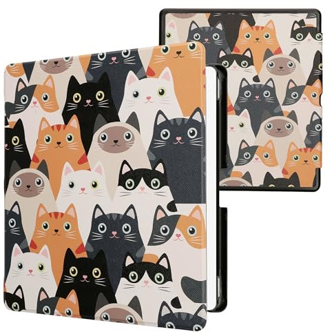 kwmobile Custodia eReader Compatibile con Amazon Kindle Scribe (2024) Cover - eBook Reader Flip Case - arancione/nero/bianco - Gatti