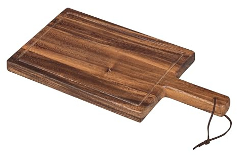 Tala Small Chunky Handled Board with Groove and Leather Tie, Lacquered Acacia Wood Board Ideal for Serving, Display and Chopping All Foods and Perfect for Serving Steak and Chips, Measures 35x18x2cm