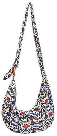 HuiYStar Böhmische Umhängetasche für Frauen Ethno-Stil große Canvas-Tasche mit verstellbarem Schultergurt, blau