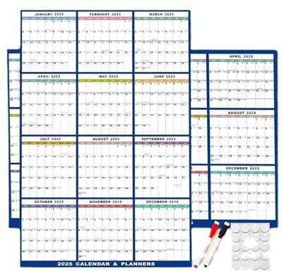 Wandkalender, trocken abwischbar, extra großer Wandkalender 2024–2025, trocken abwischbar, großer abwischbarer Wandkalender, trocken abwischbar, monatlich, vertikal gerahmt für Zuhause, Firma, Schule,